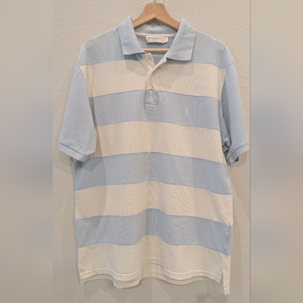 Yves Saint Laurent Blue and White Striped Polo